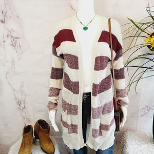 Roxy open front wide stripe cardigan sweater